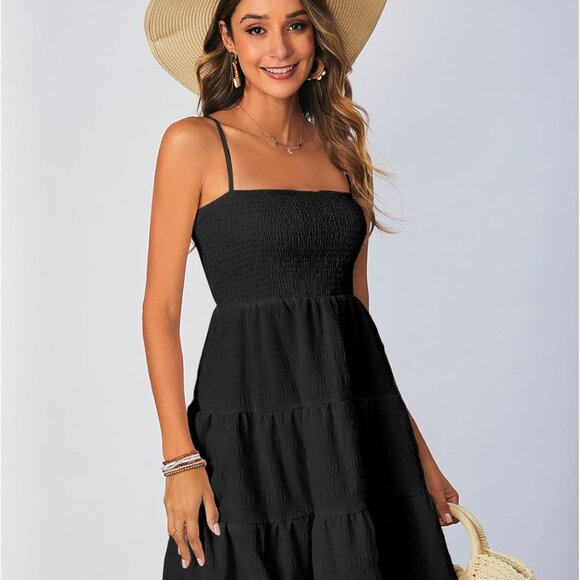 Women's Mini Sundress Smock Cami Sleeveless A Line Casual Summer Dress - Picture 5 of 6